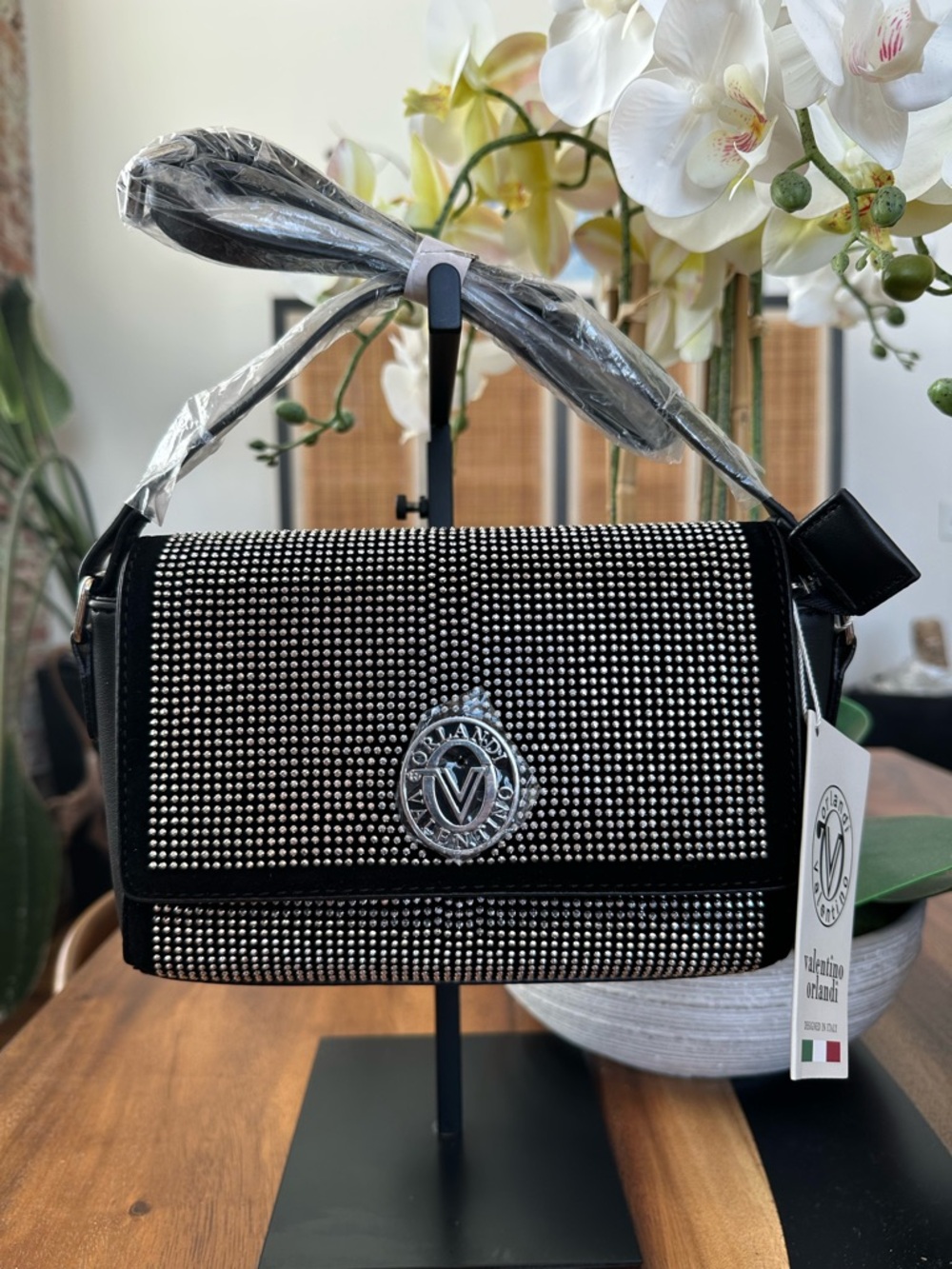 Valentino Orlandi Crystal Studded Shoulder Bag Rhinestone Flap NWT Italy $199